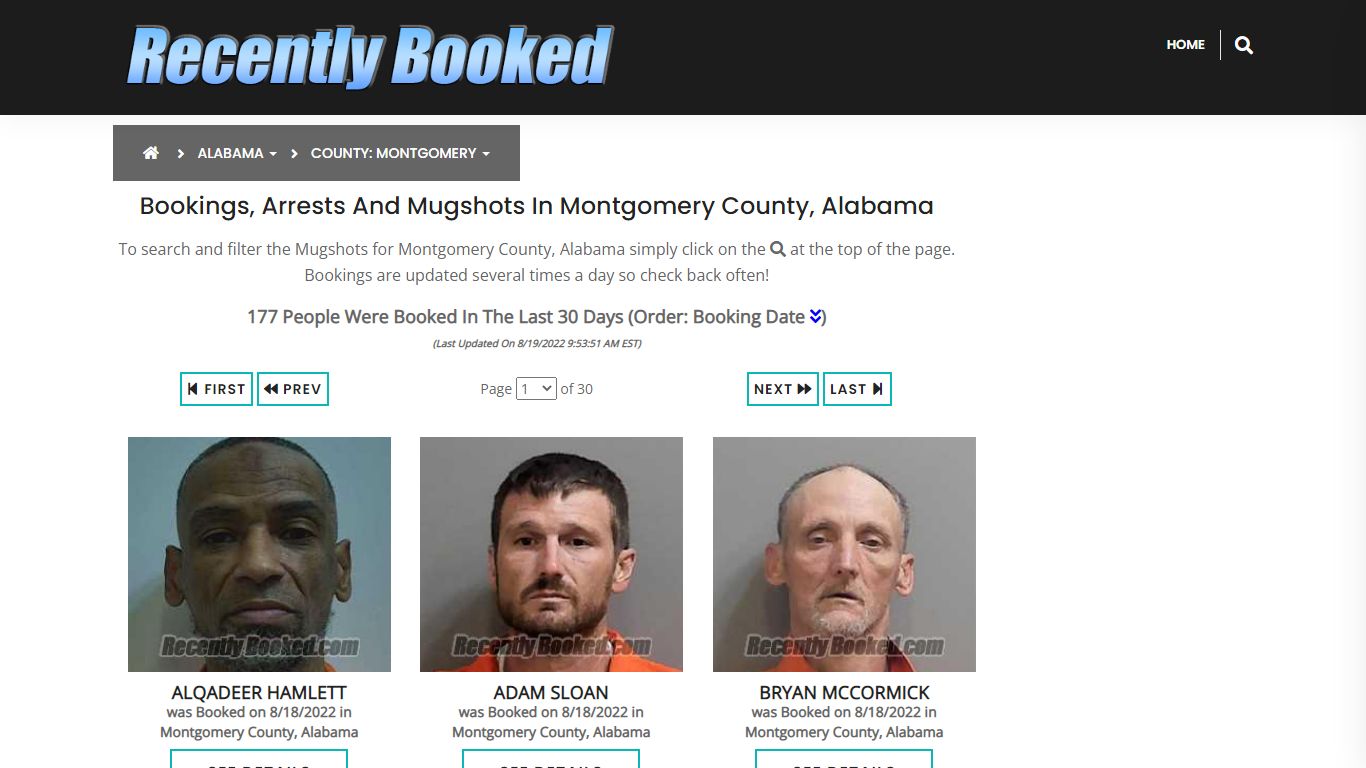 Bookings, Arrests and Mugshots in Montgomery County, Alabama