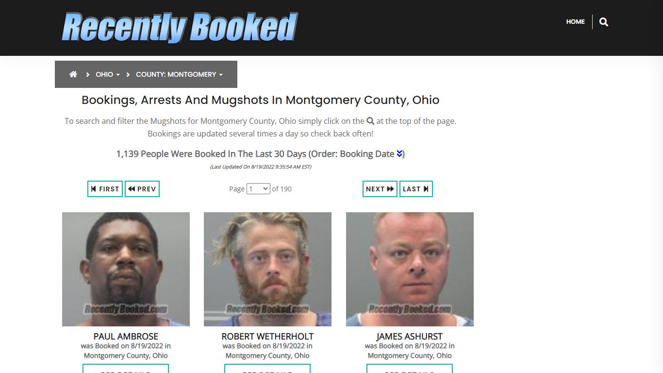 Bookings, Arrests and Mugshots in Montgomery County, Ohio - Recently Booked